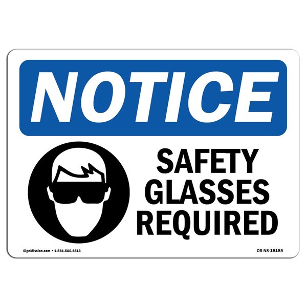 Signmission OSHA, Glasses Required, 14in X 10in Rigid Plastic, 14" W, 10" H, Landscape, OS-NS-P-1014-L-18185 OS-NS-P-1014-L-18185 - main